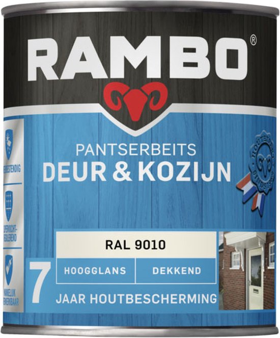 Rambo Pantserbeits Deur & Kozijn Hoogglans Dekkend - Super Vochtregulerend - RAL 9010 - 0.75L