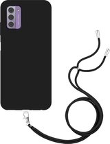 Cazy Soft TPU Telefoonhoesje met Koord - geschikt voor Nokia G42 - Toestel Hoesje met Koord - Zwart
