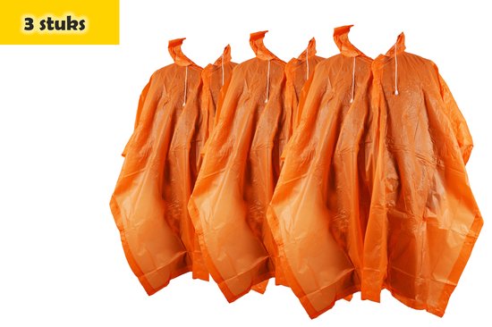 Regenponcho unisex een maat 3 stuks in de verpakking oranje - Regenponcho dames - regenponcho heren Volwassenen
