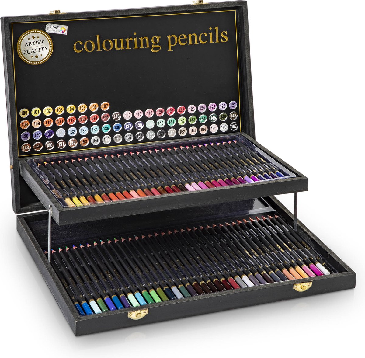 Crayons de couleur professionnels dans une boîte à crayons élégante, 68  pièces