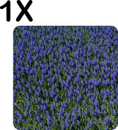 BWK Flexibele Placemat - Blauw Paarse Bloemen - Set van 1 Placemats - 50x50 cm - PVC Doek - Afneembaar