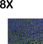 BWK Textiele Placemat - Blauw Paarse Bloemen - Set van 8 Placemats - 35x25 cm - Polyester Stof - Afneembaar