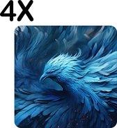 BWK Stevige Placemat - Blauwe Misterieuze Vogel - Set van 4 Placemats - 50x50 cm - 1 mm dik Polystyreen - Afneembaar