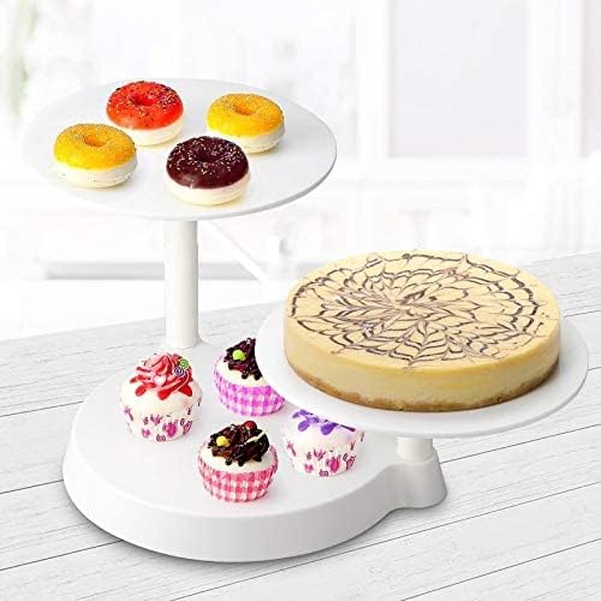 Taartstandaard 3 Etages - Houten Cupcake Etagère Met Metalen Handgreep Voor Feest & Bruiloft Taartplateau Met Handvat