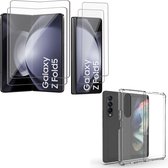 2x Screenprotector + Hoesje geschikt voor Samsung Galaxy Z Fold 5 – Folie Screen Protector - Extreme Shock Cover Transparant