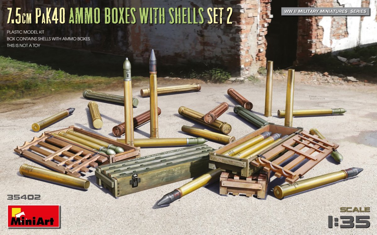 MiniArt Modelbouwpakket Militaire voertuigen - 35402 7.5cm PaK40 Ammo Boxes with Shells - set 2 Plastic - 1:35 - Modelbouw