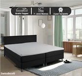 Swissbox ® - Sommier tapissier 160x200 - pocketvering Luxe 7 zones - Ensemble complet avec surmatelas - Zwart