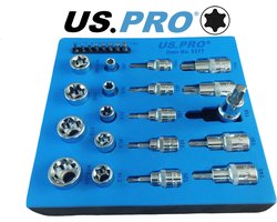 Uitgebreide Torx doppenset met uitwendige Torx doppen en normale torx bits in foam inlay 27-delig