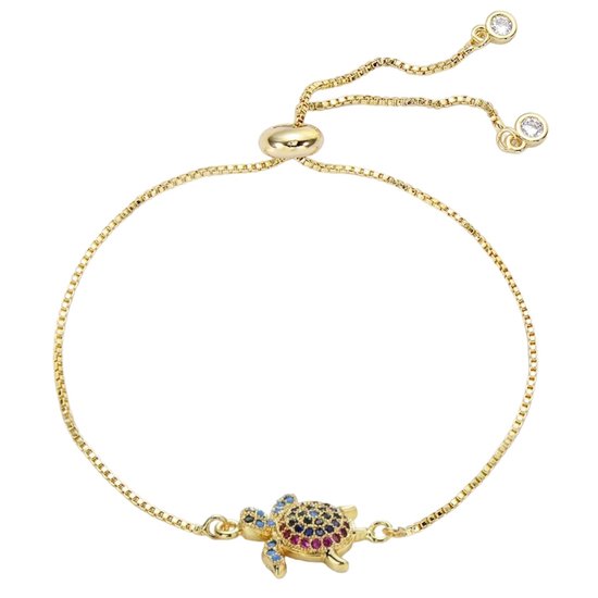 Fako Bijoux® - Dames Armband Schildpadje Strass - Verstelbaar - 14-20cm - Cadeau - Verjaardag - Vrouw - Goudkleurig
