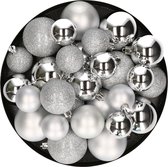 Kerstballen - 30x st - zilver - 4, 5, 6 cm - kunststof - mat-glans-glitter
