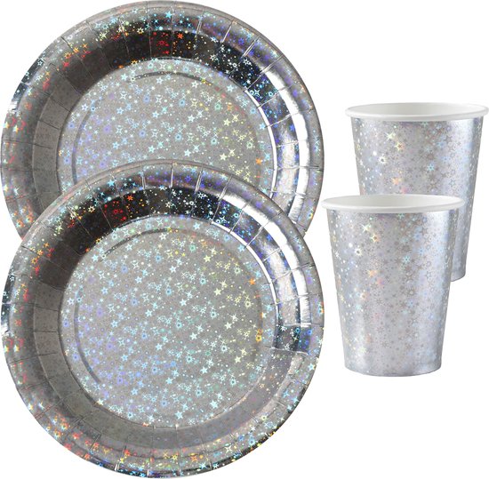 Set de vaisselle jetable Fête - paillettes - 20x assiettes / 20x