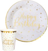 Verjaardag feest bekertjes en bordjes - happy birthday - 20x - wit - karton