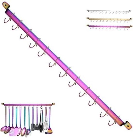 Keukengerei haken, Keukengerei Rek, Aluminium Keuken Rail Muur Gemonteerd Rek met Haken Organisator Keukengerei Rek Muur Gemonteerd Hangende Rek(70cm