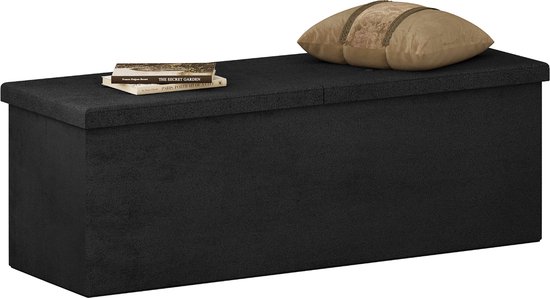 Happyment Banc de rangement Zaza - Avec rangements - Canapé Pouf - Repose-pieds - Opbergbox hocker - Coffre avec couvercle - Gris foncé - Zwart - 110x38x38 cm