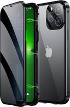 Hoes Geschikt voor iPhone 13 Pro Hoesje Magnetische Hoes Back Cover Metalen Case Hoes Stevig Telefoonhoesje - Zwart
