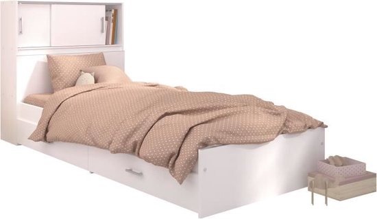 Schep junior bed 90x200 cm - 2 laden - Aanpasbaar in 190 cm - Wit decor - L 98 x h 67 x d 203 cm - Parisot