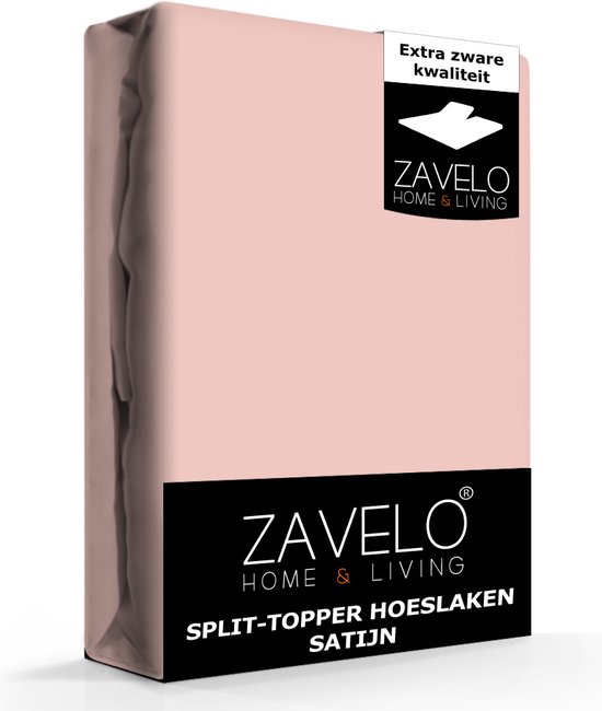 Zavelo Splittopper Hoeslaken Satijn Roze - Lits-jumeaux (160x200 cm) - 100% Katoensatijn - Soepel & Zacht - Perfecte Pasvorm