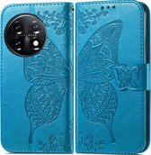 Mobigear Telefoonhoesje geschikt voor OnePlus 11 Hoesje | Mobigear Butterfly Bookcase Portemonnee | Pasjeshouder voor 3 Pasjes | Telefoonhoesje voor Pinpas / OV Kaart / Rijbewijs - Blauw