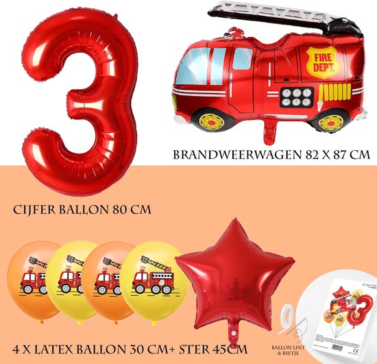 KOBOKO Brandweer Verjaardagsballonnen – 16 Stuks, Themadecoratie Voor Een Feestje, Geschikt Voor Kinderen Die Van Brandweer Houden 4 miniatura
