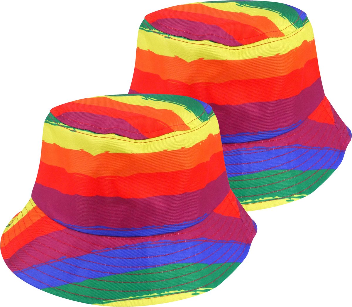 Vissershoedje/zonnehoed - 2x - regenboog - katoen - zonnebescherming voor volwassenen - PRIDE verkleed accessoires