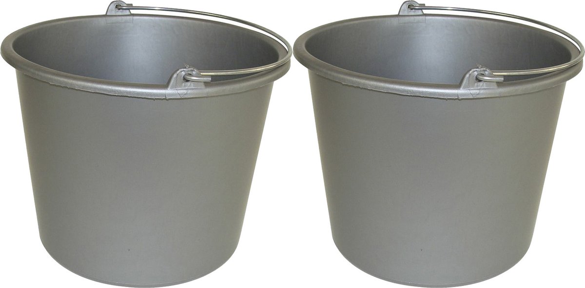 Goedkoopste Huishoud emmer - 2x - grijs - kunststof - 12 liter - D29 x H35 cm