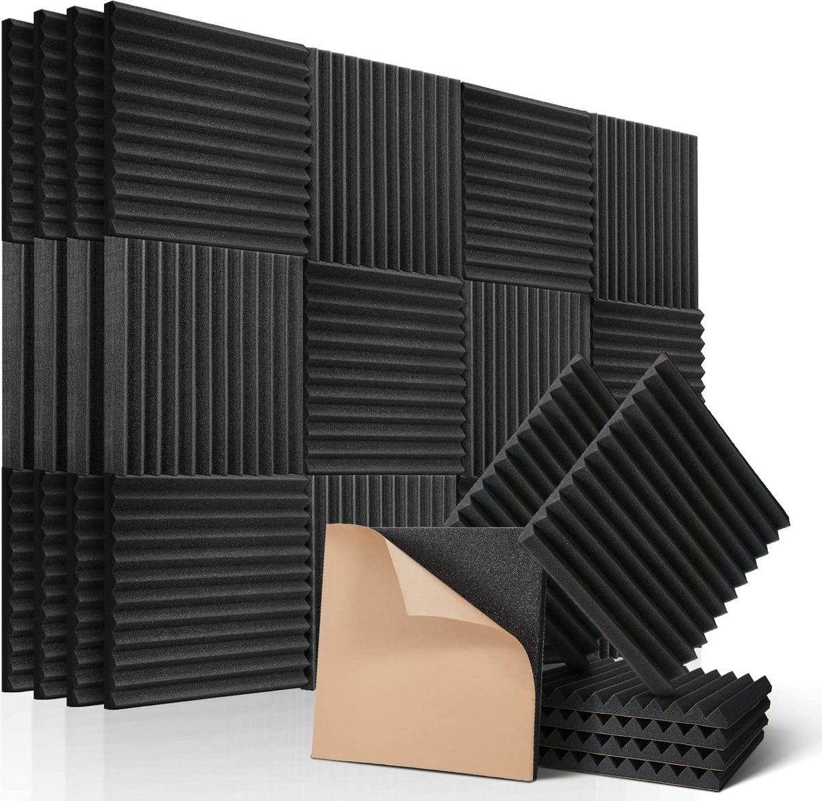 Akoestisch schuim, zelfklevend, geluidsisolatie, geluidsbescherming voor podcasts, voor podcast-opnamestudio's, reduceert echo-tegels voor plafonds in thuiskantoor, 30 x 30 x 2,5 cm, 50 stuks