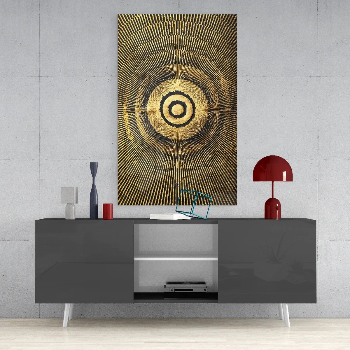 Insigne Art Glasschilderij Abstract - Goud - Zwart - Wanddecoratie - Schilderij - Print op glas - 72x46 cm