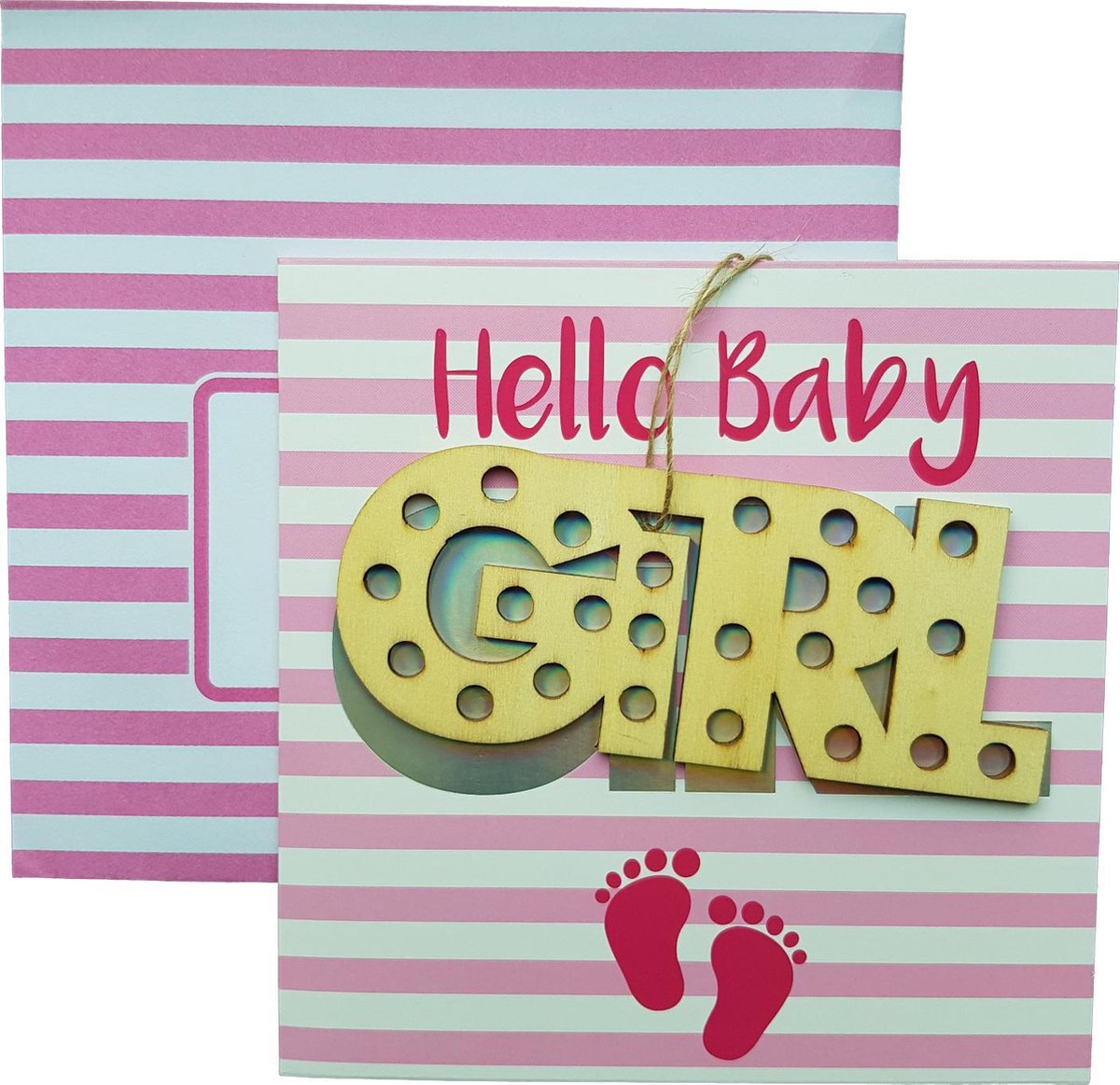 Wenskaart Hello Baby Girl met hanger