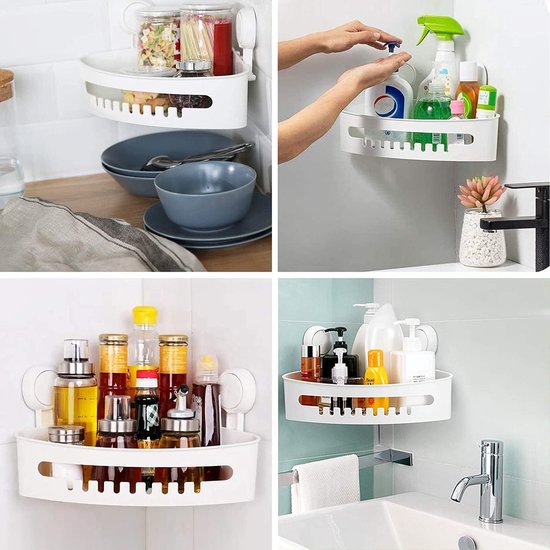 Doucheplank Met Zuignap Zonder Boren, Waterdichte Doucheplank Voor De Badkamer Douchemand Badkamerplank Met Afvoeropeningen Voor Shampoo Oliebestendige Keukenopberger Laadvermogen 10 Kg