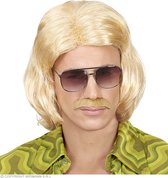 Widmann - Hippie Kostuum - Foute Blonde 70s Dandy Pruik En Snor - Blond - Carnavalskleding - Verkleedkleding