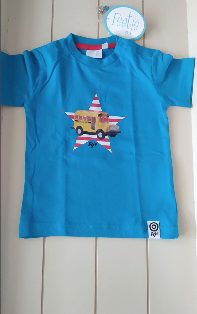 Feetje baby t-shirt korte mouw blauw met schoolbus en ster maat 80