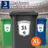 FC Twente Container Autocollants XL - Value Set 3 Pièces - Numéro de Maison - Voetbal Autocollant pour Afvalcontainer / Kliko - Klikosticker