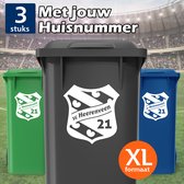 Heerenveen Container Stickers XL - Voordeelset 3 stuks - Huisnummer - Voetbal Sticker voor Afvalcontainer / Kliko - Klikosticker