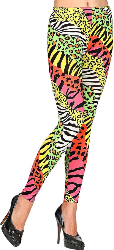 Widmann - Leeuw & Tijger & Luipaard & Panter Kostuum - 80s Legging Jungle Disco - Geel, Groen - Large / XL - Carnavalskleding - Verkleedkleding