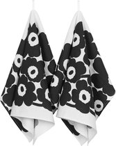 Marimekko theedoeken linnen Unikko zwart wit set van 2 | 47 x 70 cm