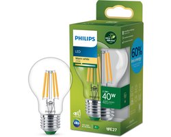 Philips UltraEfficient LED lamp - Transparant - 40W - E27 fitting - Warmwit licht: 2700K - Bespaar op energiekosten
