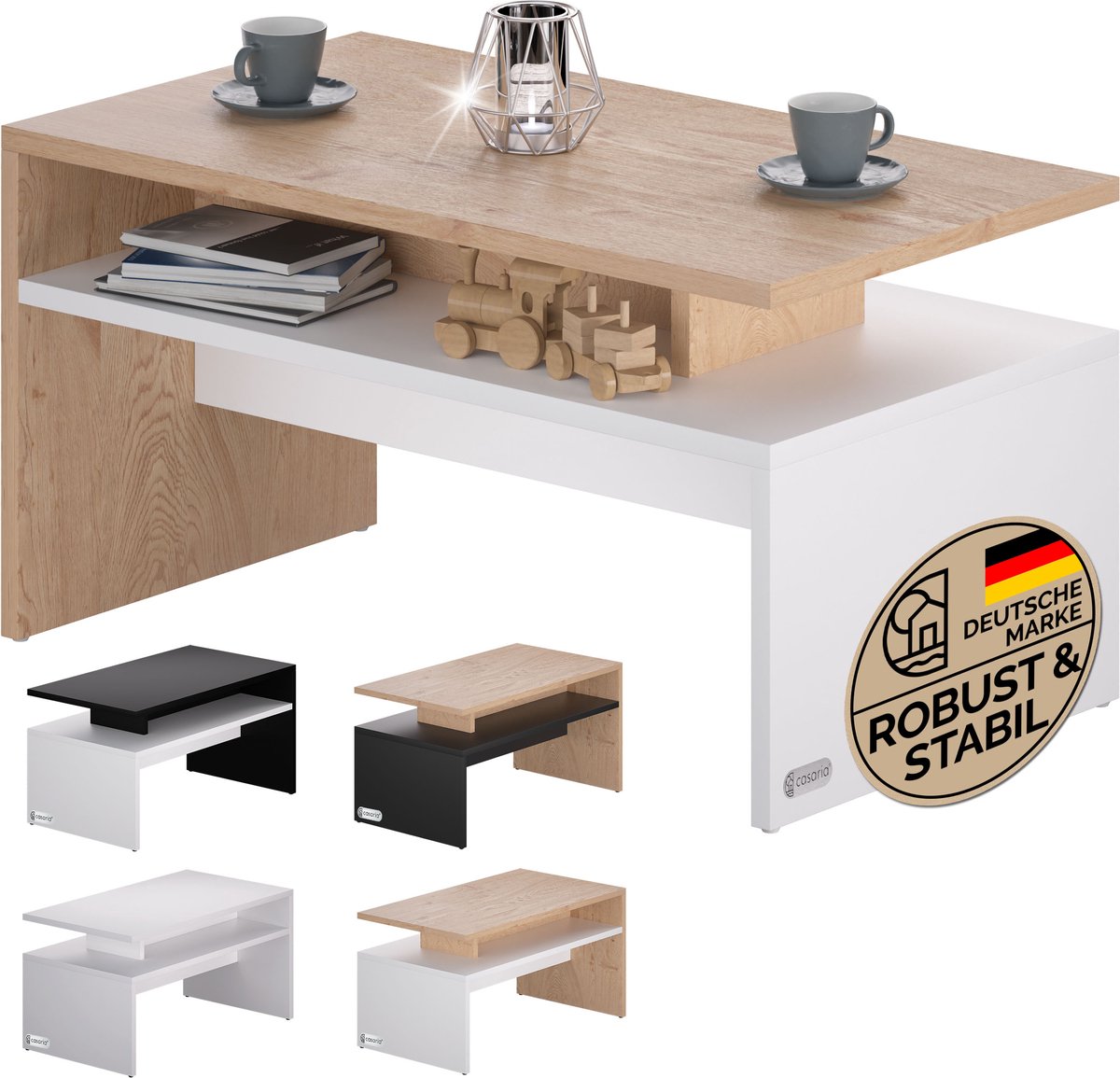 CASARIA Table basse Compartiments de rangement - Résistant aux rayures  90x59x48cm 