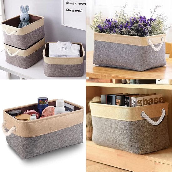 Mangata Opvouwbare Opbergkubus, canvas Opbergboxen van 33x33x33 cm voor kasten, planken, garderobe, khaki crème (4 stuks