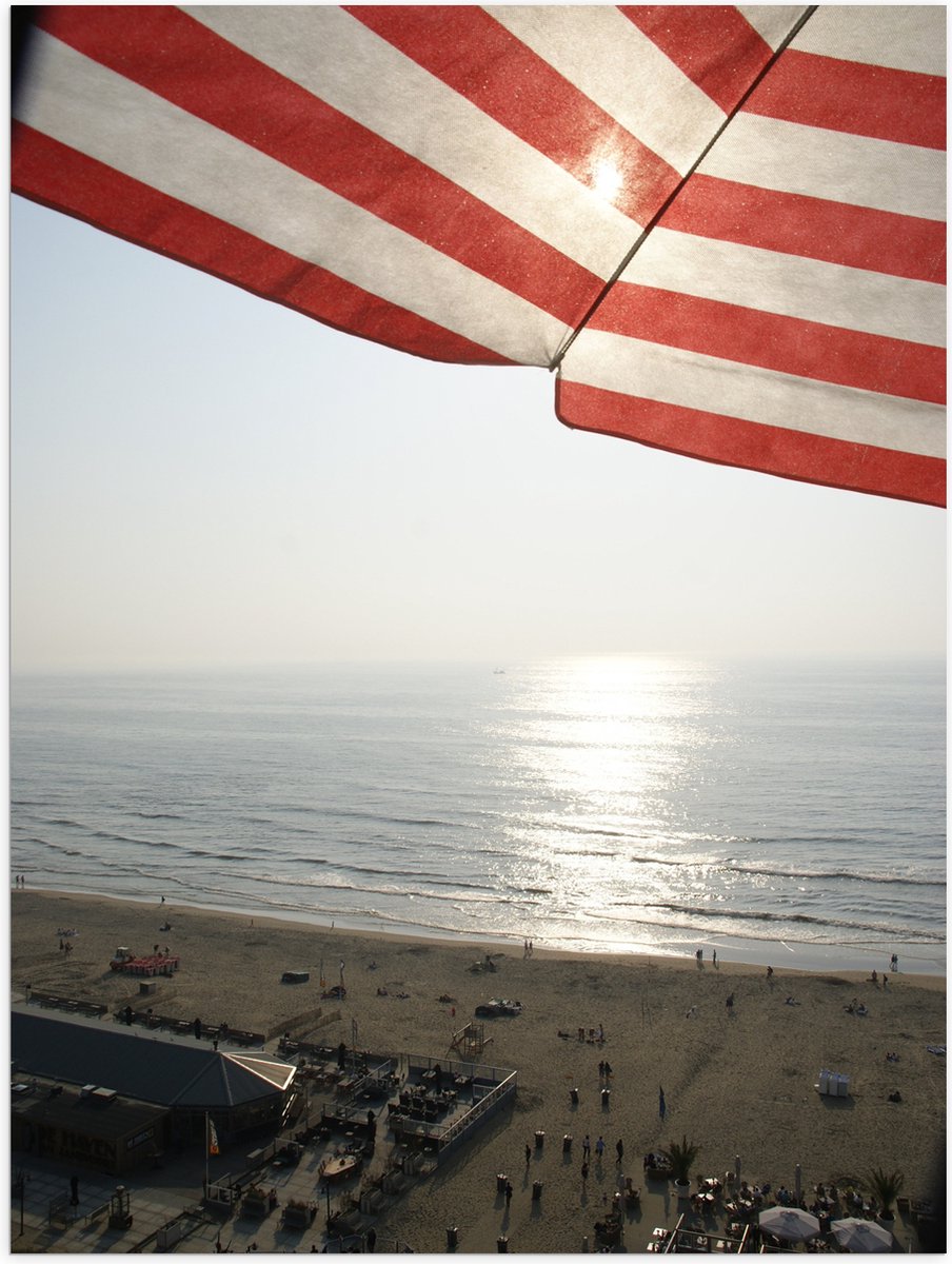 Poster (Mat) - Strand - Zee - Zand - Parasol - Mensen - Strandtent - Zon - 30x40 cm Foto o