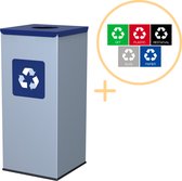 Alda Eco Square Bin, Prullenbak - 60L - Grijs/Blauw - Afvalscheiding Prullenbakken - Gemakkelijk Afval Scheiden – Recyclen - Afvalemmer - Vuilnisbak voor huishouden en kantoor - Afvalbakken - Inclusief 5-delige Stickerset