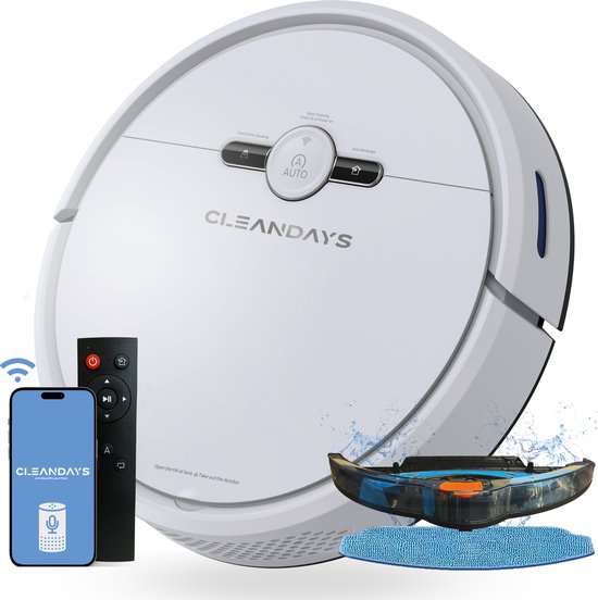CleanDays Robotstofzuiger D2-001 met Dweilfunctie - WHITE EDITION - Met  Laadstation -... | bol.com