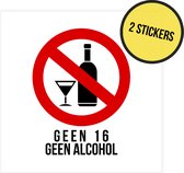 Pictogram/ sticker | "Geen 16, geen alcohol" | 10 x 10 cm | Alcohol verboden | Verbodsbord | Alcoholverbod | Leeftijdsbeperking België | 2 stuks