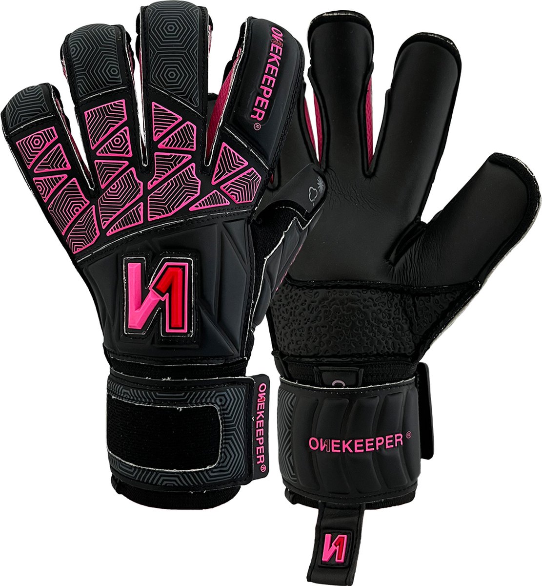 ONEKEEPER Vector Pupil Zwart Roze - Keepershandschoenen - Maat 3 - Kunstgras - Extra Beschermlaag - Enkele Band - Fusion Vinger