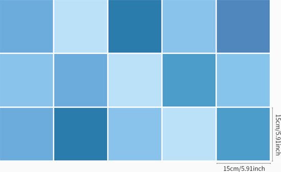 Ulticool Décoration Stickers carrelages - Blauw Clair Couleurs Bleu - 15x15 cm - 15 pièces