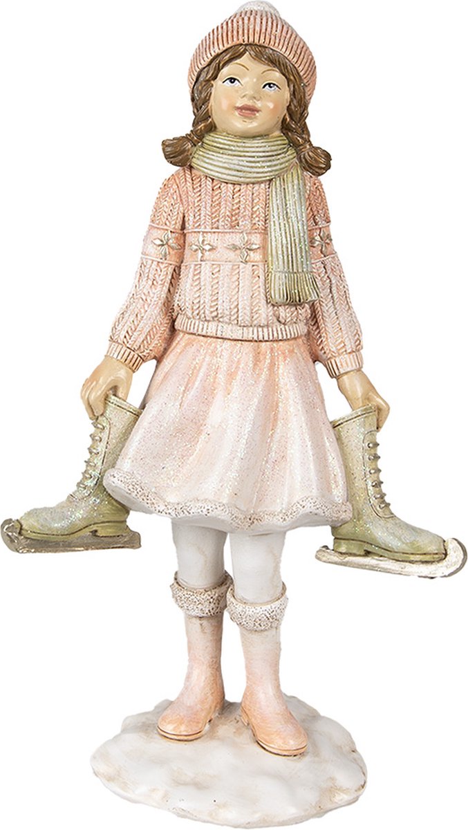 Clayre & Eef Beeld Meisje 21 cm Roze Polyresin