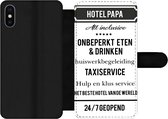 Bookcase Geschikt voor iPhone XS telefoonhoesje - Spreuken - Hotel papa - Quotes - Vader - Met vakjes - Wallet case met magneetsluiting