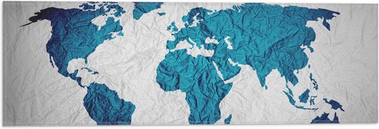 Vlag - Blauwe Wereldkaart - 60x20 cm Foto op Polyester Vlag