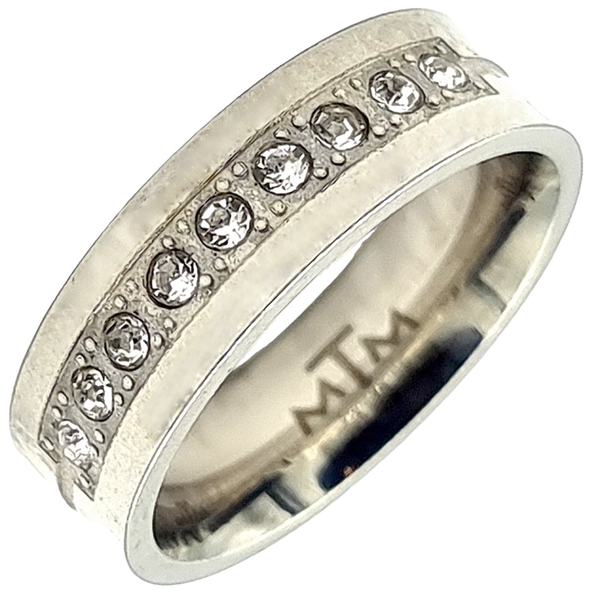 Tesoro Mio Michel – Ring met zirkonia steentjes - Vrouw - Edelstaal in kleur zilver – 17 mm / maat 53 - Zilverkleurig