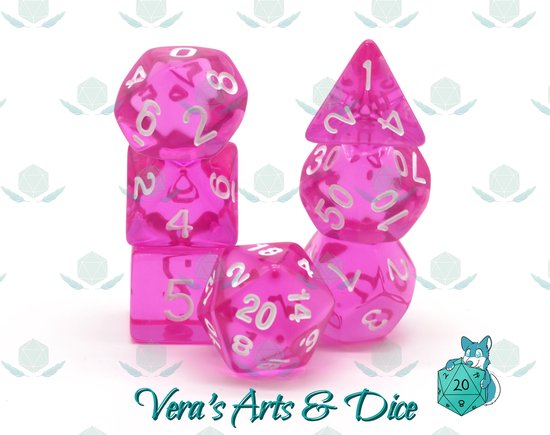 Dés 16mm WeLoveDice - 5 Dés Rose Translucide/blanc - Fabriqués En Allemagne