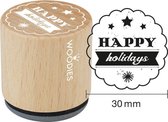 Houten stempel, d: 30 mm, h: 35 mm, happy holidays , 1stuk